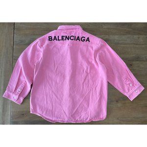 NEW Balenciaga 2020 Women Large Oversized Logo Signature Pink Denim Jacket Adult